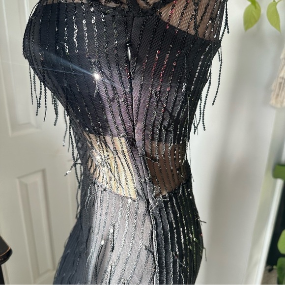 LULU’S SHEER FASCINATION SHEER MESH SEQUIN FRINGE MAXI DRESS - Picture 10 of 16